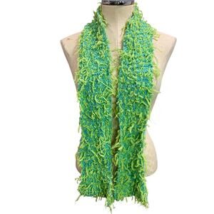 Bright Green Aqua Womens Winter Knit Scarf Shaggy Artsy 59x5 Inches